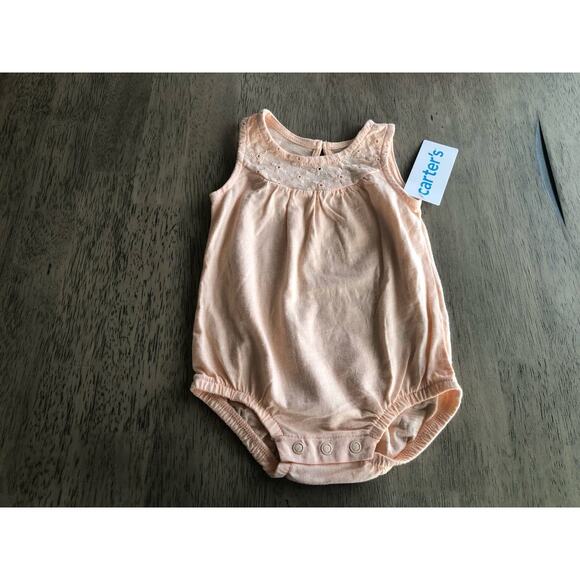 Jessica Simpson Pink and White Ruffle Sweatshirt and Carters Peach Onesie - 3/6M - Picture 5 of 6